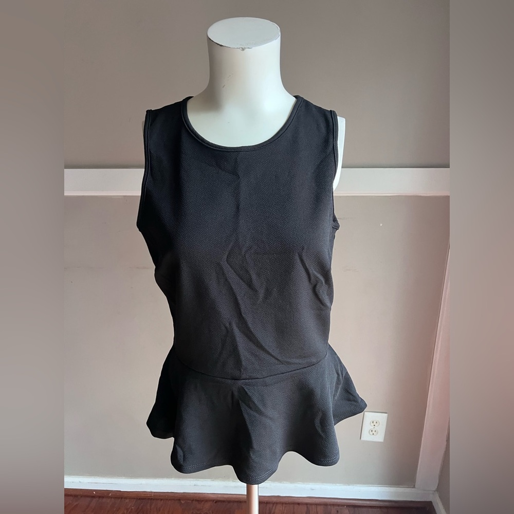 Moa Moa Black Sleeveless Peplum Blouse Size M